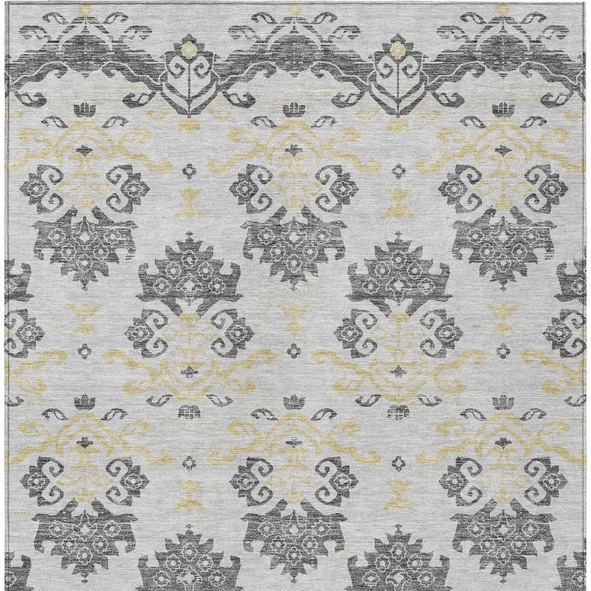 Charcoal Silver And Gold Oriental Washable Indoor Outdoor Area Rug Photo 6