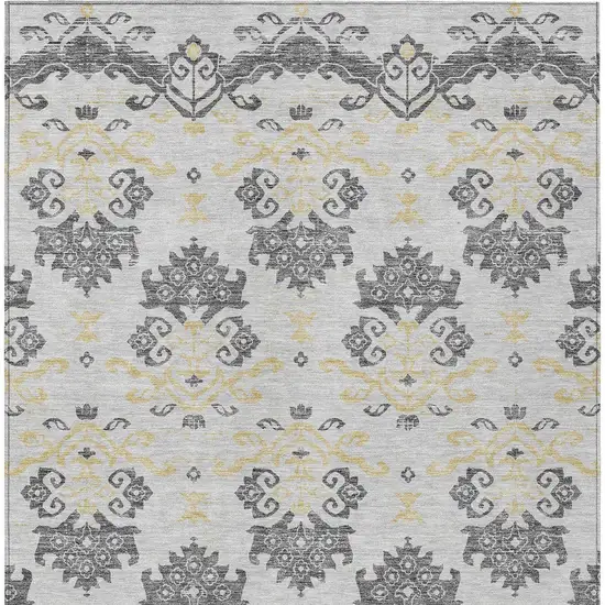 Charcoal Silver And Gold Oriental Washable Indoor Outdoor Area Rug Photo 6