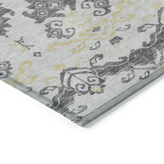Charcoal Silver And Gold Oriental Washable Indoor Outdoor Area Rug Photo 2