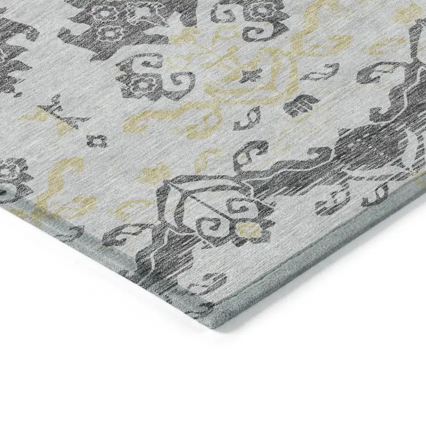 Charcoal Silver And Gold Oriental Washable Indoor Outdoor Area Rug Photo 2