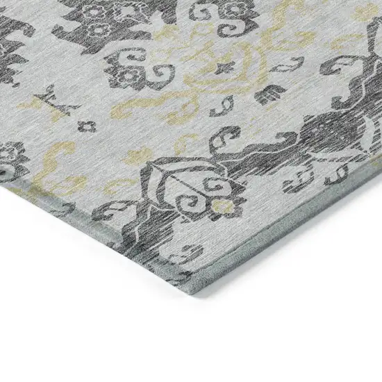 Charcoal Silver And Gold Oriental Washable Indoor Outdoor Area Rug Photo 2