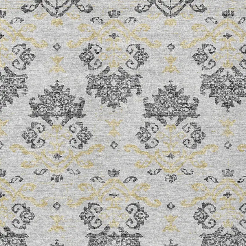 Charcoal Silver And Gold Oriental Washable Indoor Outdoor Area Rug Photo 7