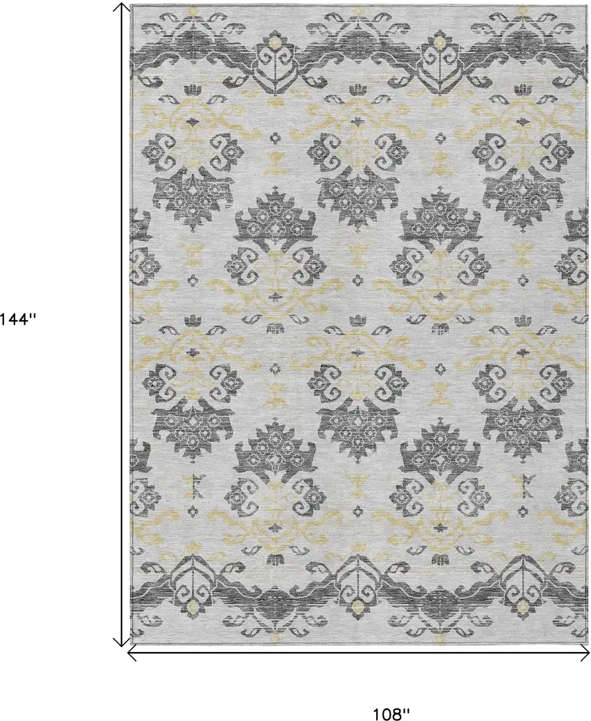 Charcoal Silver And Gold Oriental Washable Indoor Outdoor Area Rug Photo 3