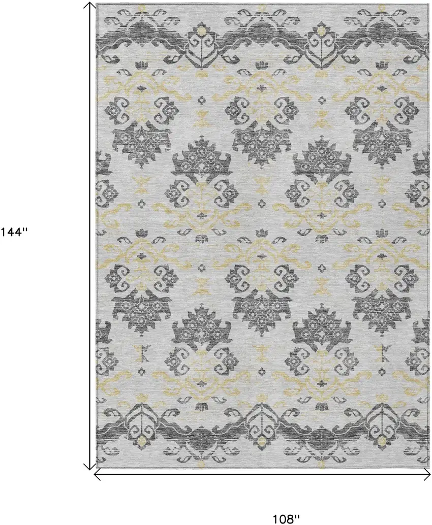 Charcoal Silver And Gold Oriental Washable Indoor Outdoor Area Rug Photo 3