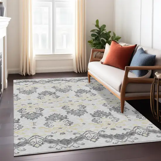 Charcoal Silver And Gold Oriental Washable Indoor Outdoor Area Rug Photo 9