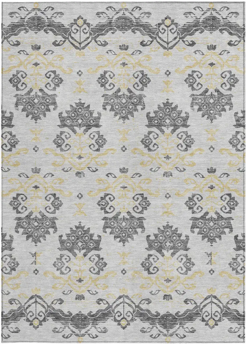 Charcoal Silver And Gold Oriental Washable Indoor Outdoor Area Rug Photo 6