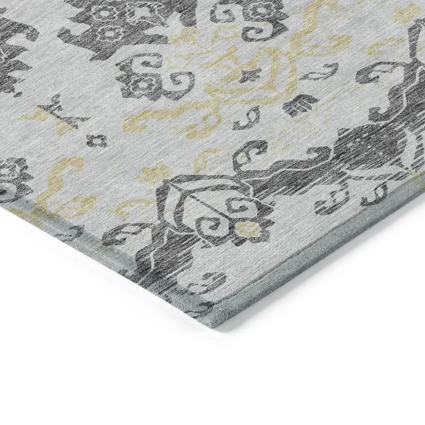 Charcoal Silver And Gold Oriental Washable Indoor Outdoor Area Rug Photo 4
