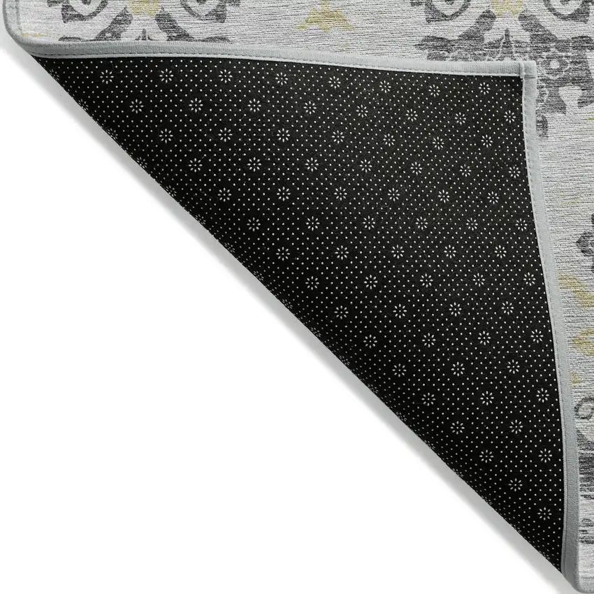 Charcoal Silver And Gold Oriental Washable Indoor Outdoor Area Rug Photo 4