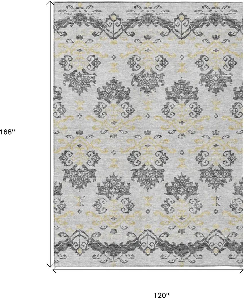 Charcoal Silver And Gold Oriental Washable Indoor Outdoor Area Rug Photo 3