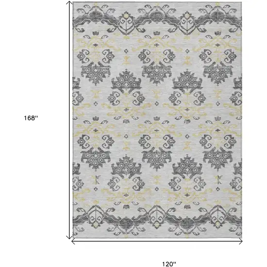 Charcoal Silver And Gold Oriental Washable Indoor Outdoor Area Rug Photo 3