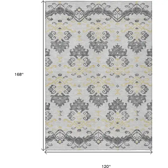 Charcoal Silver And Gold Oriental Washable Indoor Outdoor Area Rug Photo 3