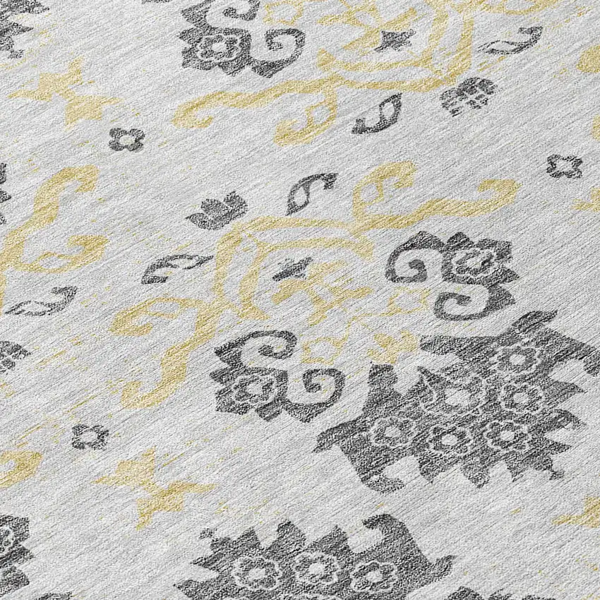 Charcoal Silver And Gold Oriental Washable Indoor Outdoor Area Rug Photo 3