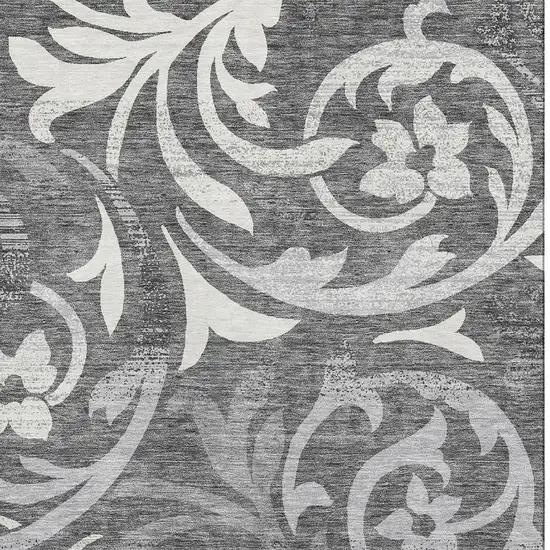 Charcoal Silver And Gray Floral Washable Area Rug With UV Protection Photo 3