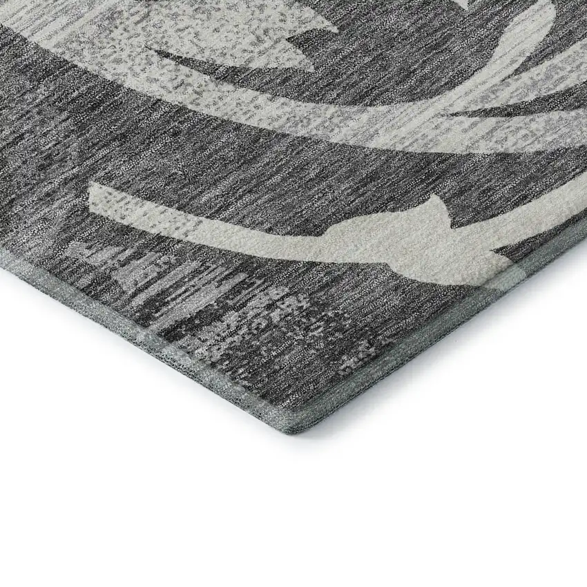 Charcoal Silver And Gray Floral Washable Area Rug With UV Protection Photo 8
