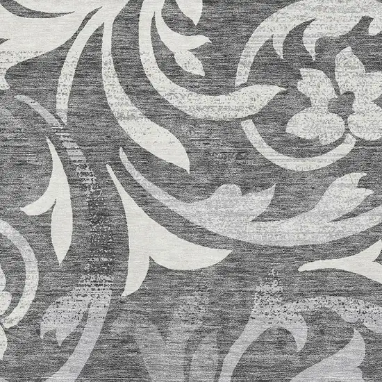 Charcoal Silver And Gray Floral Washable Area Rug With UV Protection Photo 3