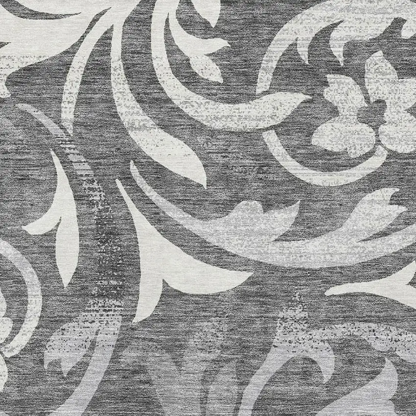 Charcoal Silver And Gray Floral Washable Area Rug With UV Protection Photo 3