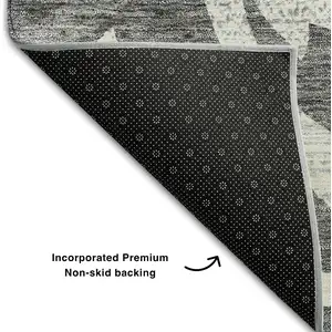 Photo of Charcoal Silver And Gray Floral Washable Area Rug With UV Protection