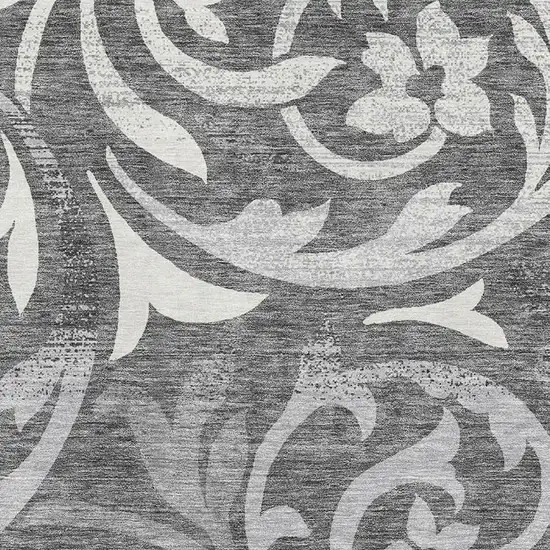 Charcoal Silver And Gray Floral Washable Area Rug With UV Protection Photo 3