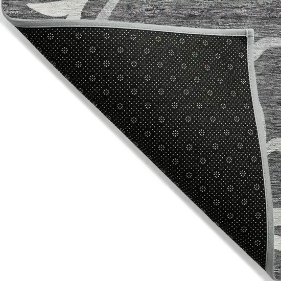 Charcoal Silver And Gray Floral Washable Indoor Outdoor Area Rug Photo 3