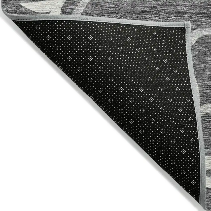 Charcoal Silver And Gray Floral Washable Indoor Outdoor Area Rug Photo 2
