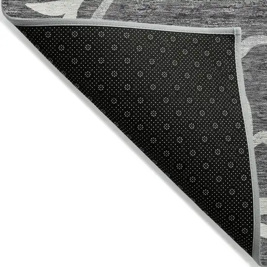 Charcoal Silver And Gray Floral Washable Indoor Outdoor Area Rug Photo 2