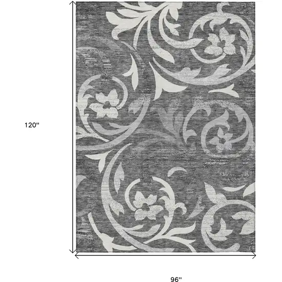 Charcoal Silver And Gray Floral Washable Indoor Outdoor Area Rug Photo 3