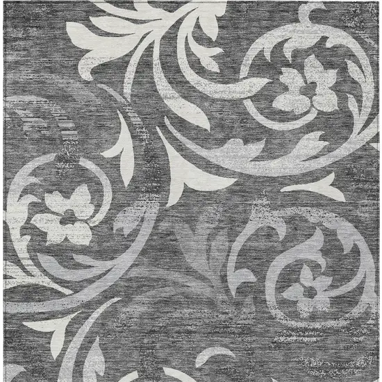 Charcoal Silver And Gray Floral Washable Indoor Outdoor Area Rug Photo 4