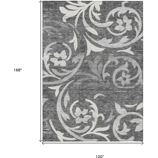 Charcoal Silver And Gray Floral Washable Indoor Outdoor Area Rug Photo 3