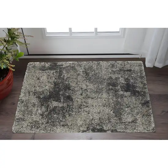 Charcoal Silver And Grey Abstract Shag Power Loom Stain Resistant Area Rug Photo 1