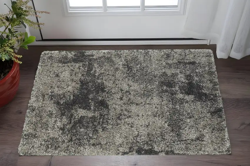 Charcoal Silver And Grey Abstract Shag Power Loom Stain Resistant Area Rug Photo 1