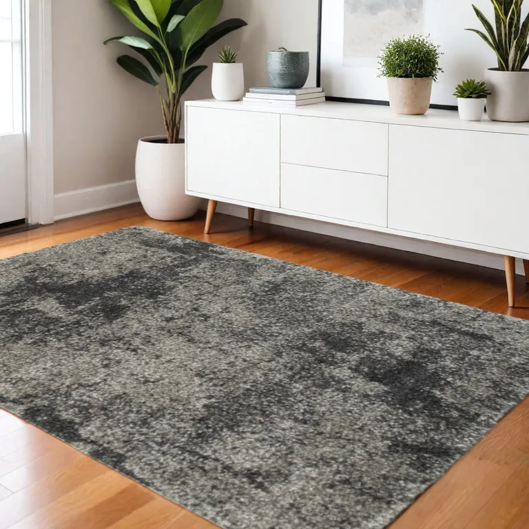 Charcoal Silver And Grey Abstract Shag Power Loom Stain Resistant Area Rug Photo 5