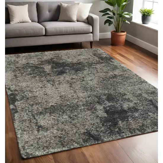 Black Silver and Gray Abstract Shag Power Loom Area Rug Photo 1