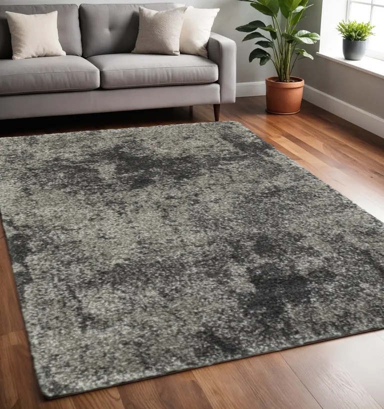Charcoal Silver And Grey Abstract Shag Power Loom Stain Resistant Area Rug Photo 5