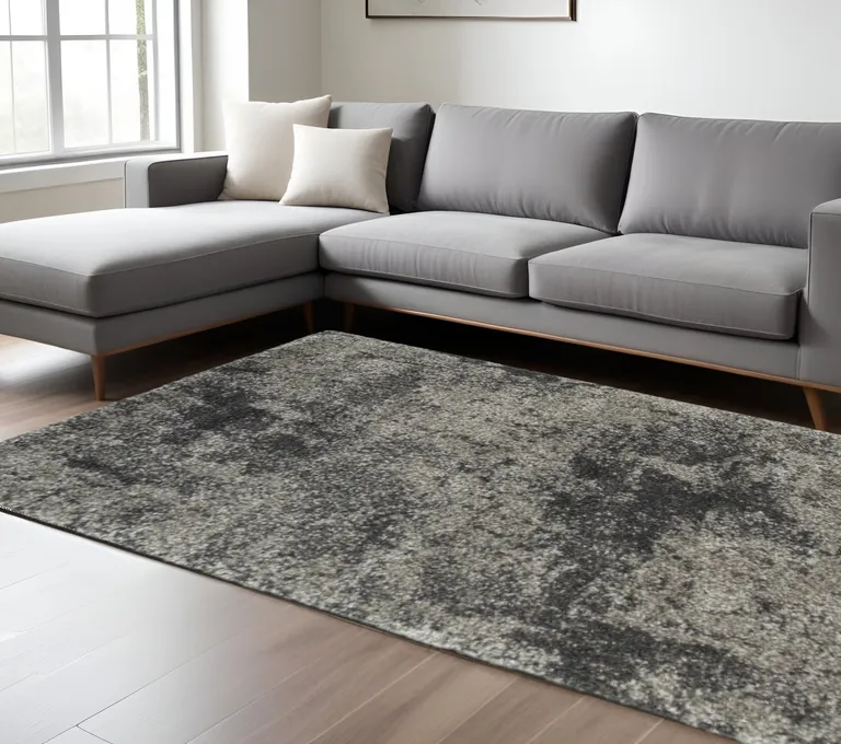 Charcoal Silver And Grey Abstract Shag Power Loom Stain Resistant Area Rug Photo 5