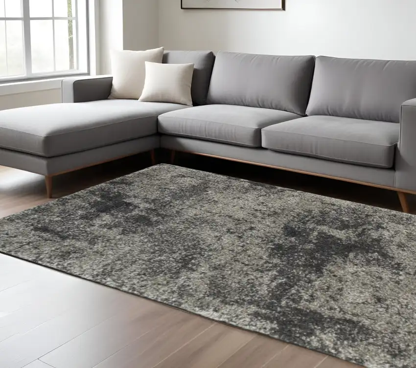 Gray Abstract Shag Power Loom Area Rug Photo 1