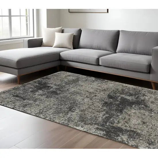 Charcoal Silver And Grey Abstract Shag Power Loom Stain Resistant Area Rug Photo 1