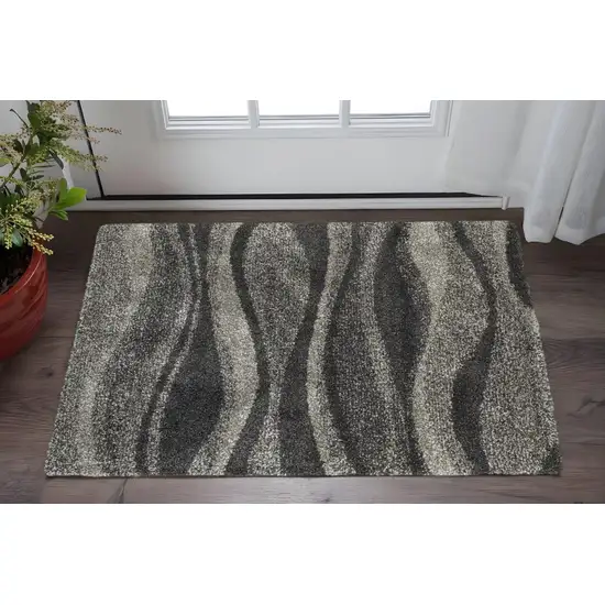 Gray And Charcoal Abstract Shag Area Rug Photo 1