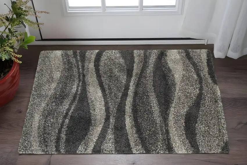 Gray And Charcoal Abstract Shag Area Rug Photo 1