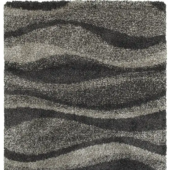 Charcoal Silver And Grey Abstract Shag Power Loom Stain Resistant Area Rug Photo 4