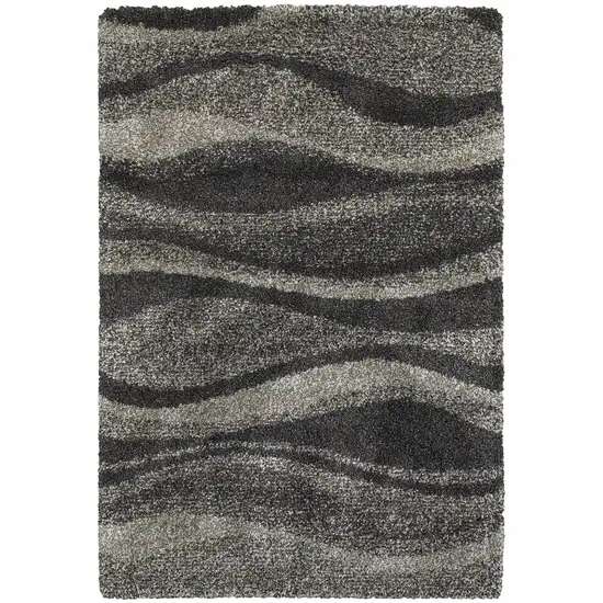 Charcoal Silver And Grey Abstract Shag Power Loom Stain Resistant Area Rug Photo 1
