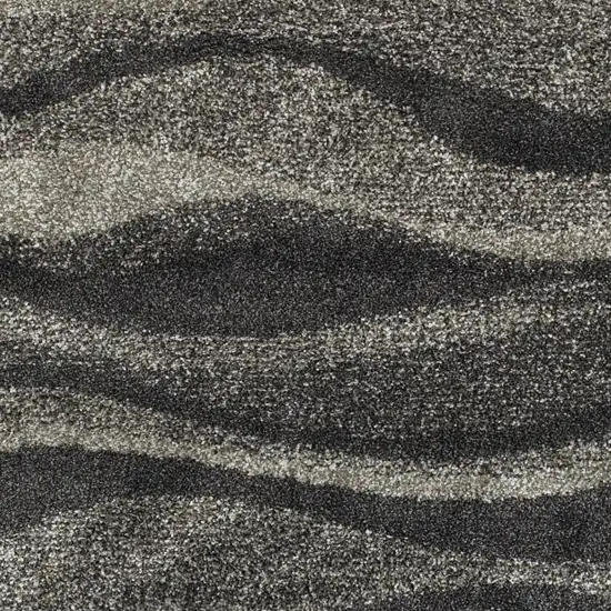 Charcoal Silver And Grey Abstract Shag Power Loom Stain Resistant Area Rug Photo 3