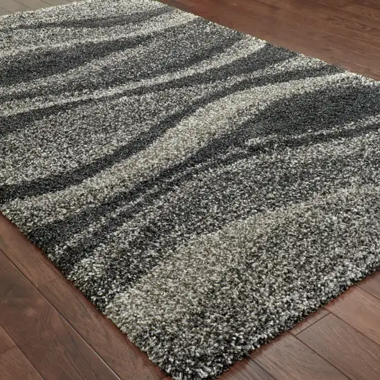 Charcoal Silver And Grey Abstract Shag Power Loom Stain Resistant Area Rug Photo 4