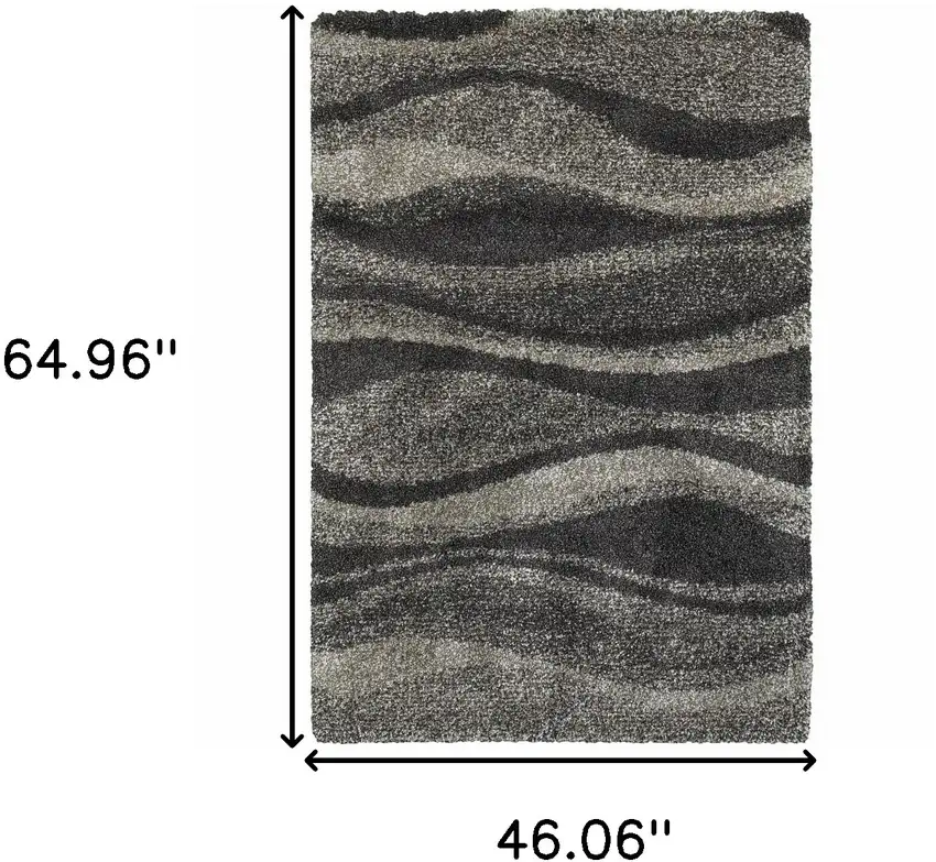 Charcoal Silver And Grey Abstract Shag Power Loom Stain Resistant Area Rug Photo 7