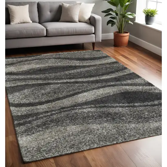 Charcoal Silver And Grey Abstract Shag Power Loom Stain Resistant Area Rug Photo 1