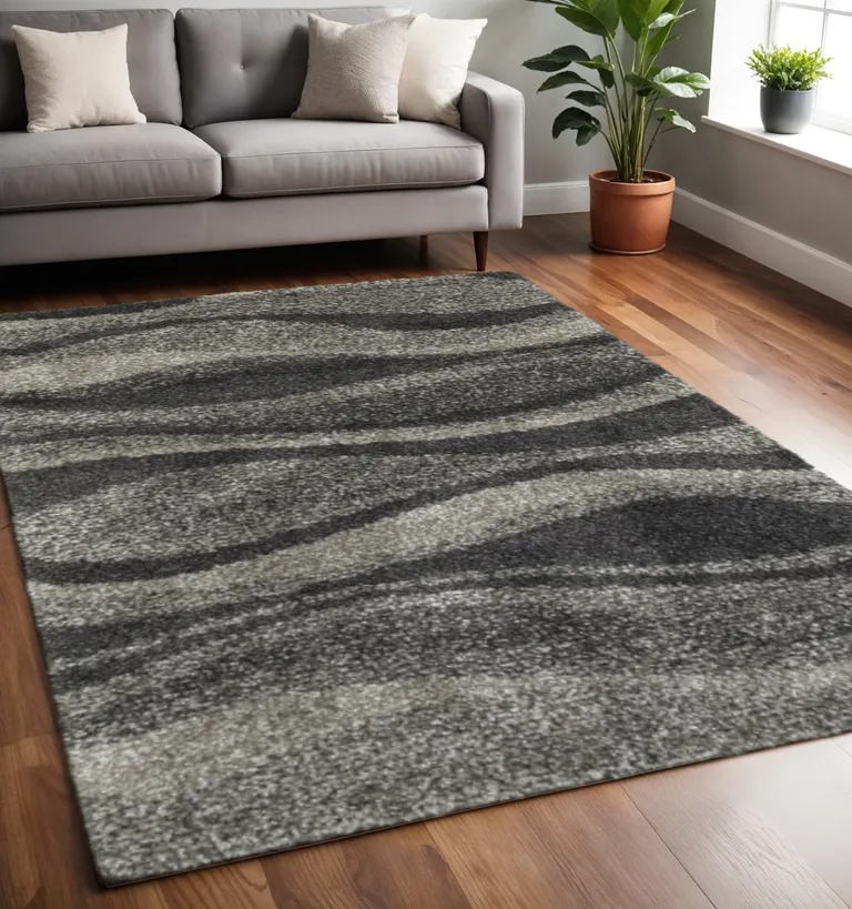 Charcoal Silver And Grey Abstract Shag Power Loom Stain Resistant Area Rug Photo 5