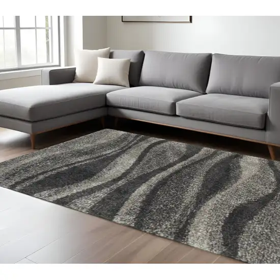 Charcoal Silver And Grey Abstract Shag Power Loom Stain Resistant Area Rug Photo 1