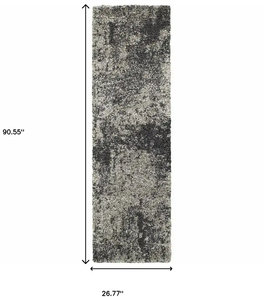 Charcoal Silver And Grey Abstract Shag Power Loom Stain Resistant Runner Rug Photo 6