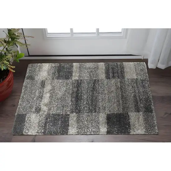 Charcoal Silver And Grey Geometric Shag Power Loom Stain Resistant Area Rug Photo 1
