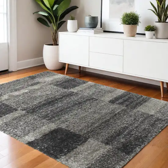 Charcoal Silver And Grey Geometric Shag Power Loom Stain Resistant Area Rug Photo 1