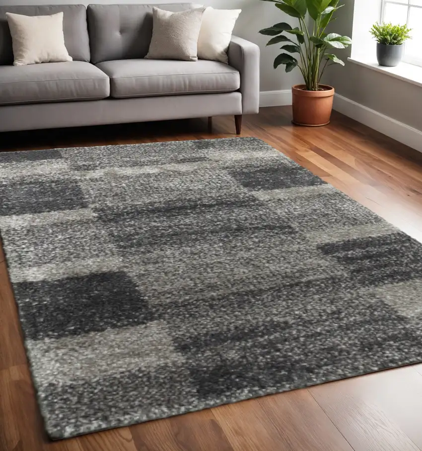 Black and Gray Geometric Shag Power Loom Area Rug Photo 1